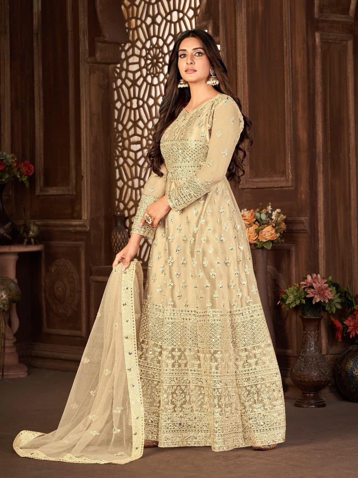 Peach Embroidered Anarkali Suit