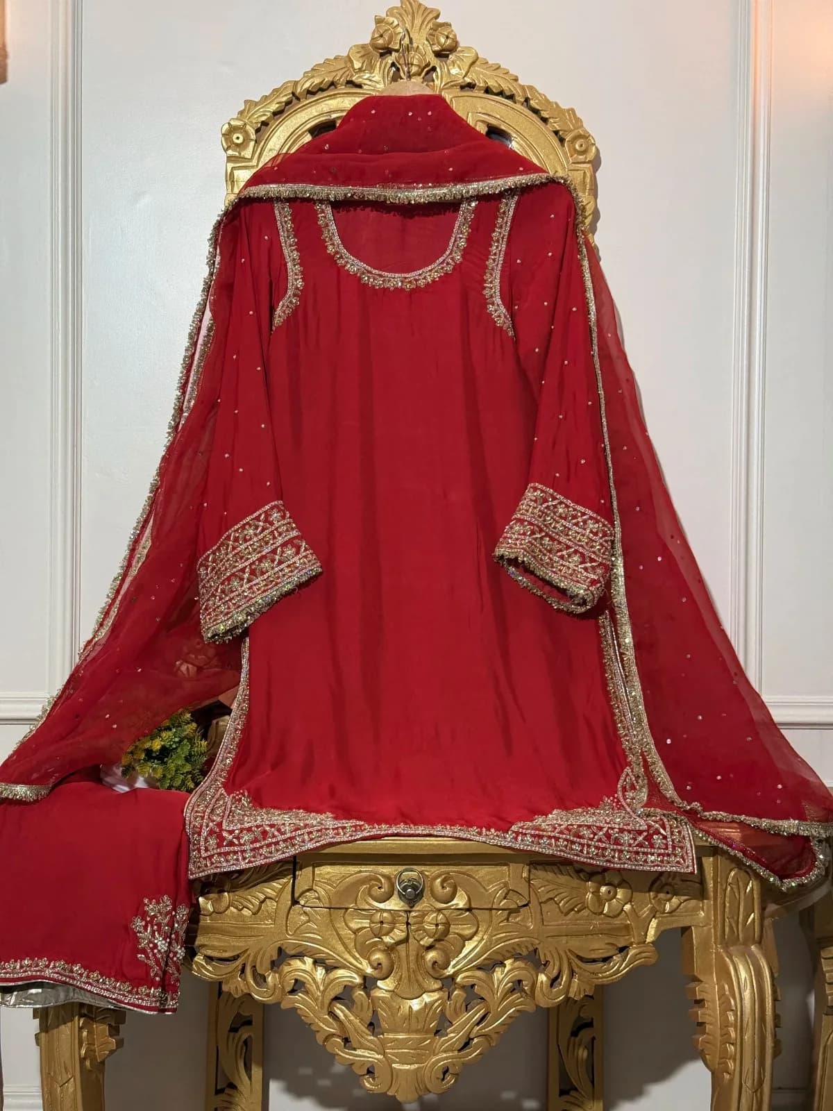 Red Gulab Silk Suit with Pure Organza Mukesh Dupatta