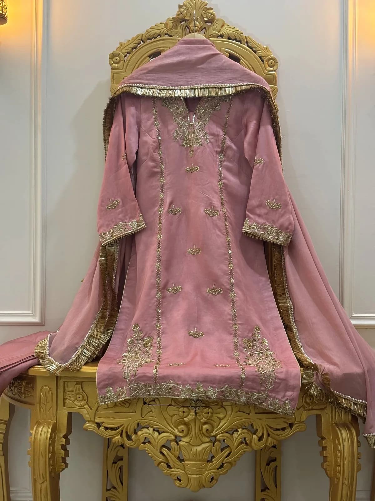 Dusty Rose Raw Silk Suit with Pure Chnoon Dupatta